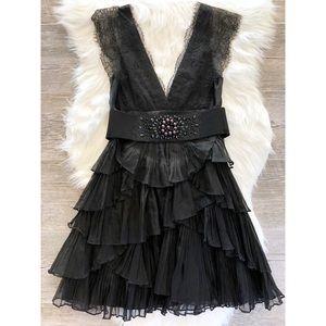 BCBG !STUNNING! Black Lace Ruffle Cocktail Dress